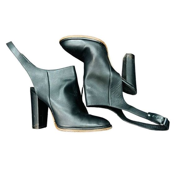 VINCE Joanna Leather Ankle Strap Wrap Cutout Block High Heel Booties Moto Shoes - Picture 1 of 6